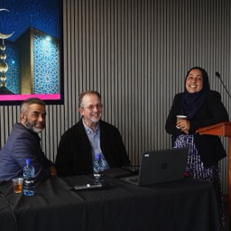 East London Mosque, May 2025. Prof. Gary R. Bunt, Dr Sadek Hamid, and Prof. Sariya Contractor-Cheruvallil. Photo: Yvonne Howard-Bunt